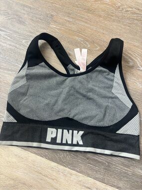 PINK Victoria's Secret Black & Gray Seamless Racerback Sports Bra